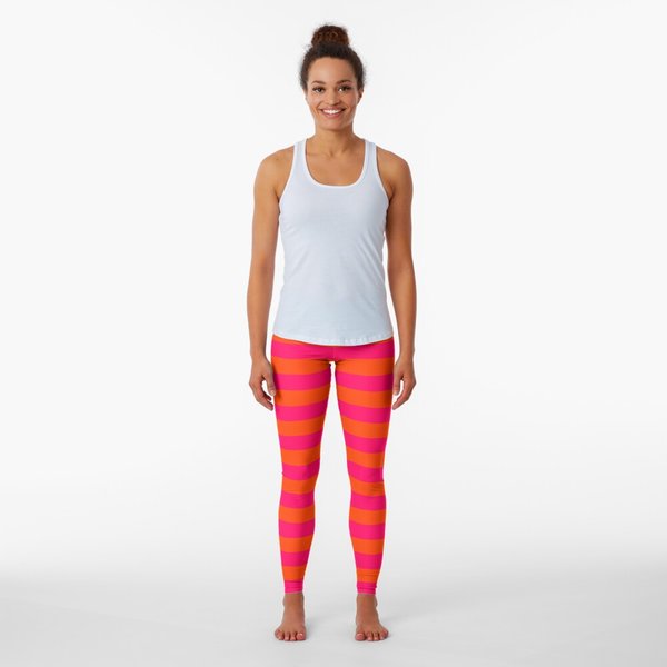 Orange Pop And Hot Neon Pink Horizontal Stripes Leggings