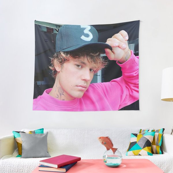 Justin Bieber Handsome In Pink Tapestry-image