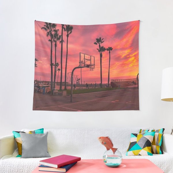 Basketballground And Purple Sunset Tapestry-image