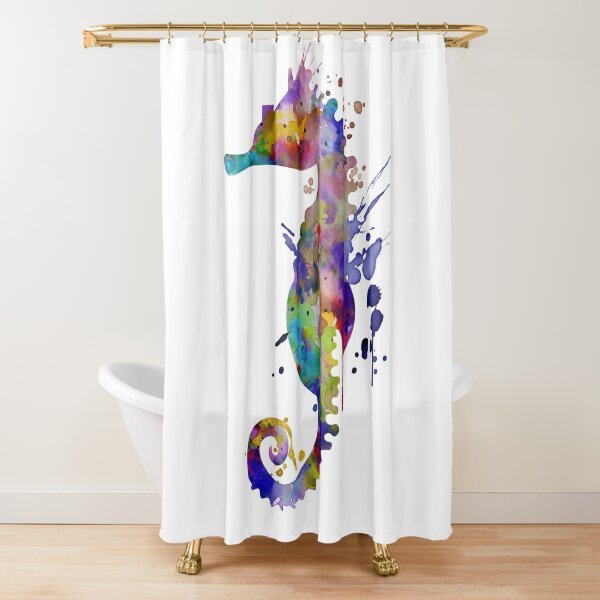 Colorful Seahorse Silhouette Shower Curtain-image
