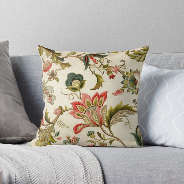 Jacobean Floral Crewel Embroidery Pattern Digital Art Vector Painting Throw Pillow-image