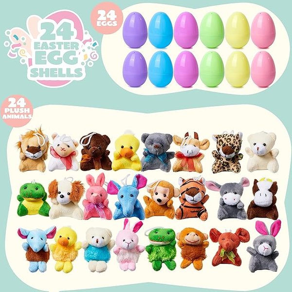 24Pcs Easter Eggs Filled With Mini Plush Animals Toy For Easter Basket-image