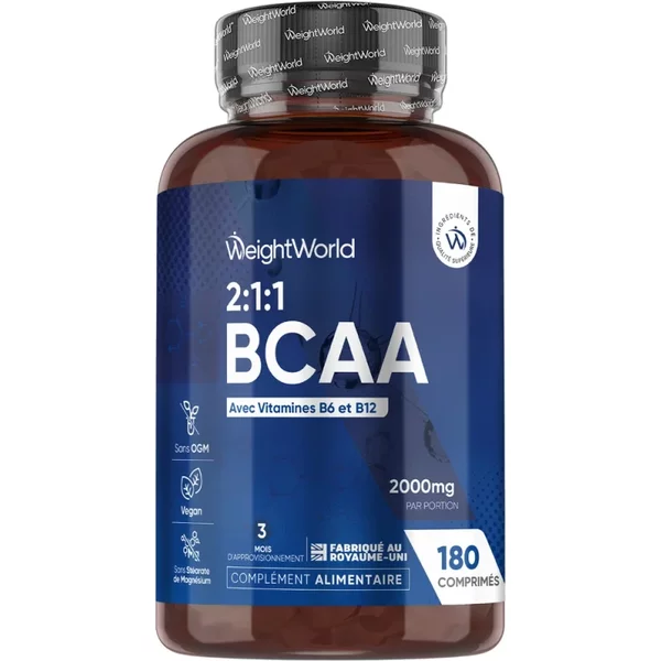 BCAA 2.1.1 1000mg 180 Comprimés avec vitamine B6 et B12 - Complément pour le renforcement musculaire