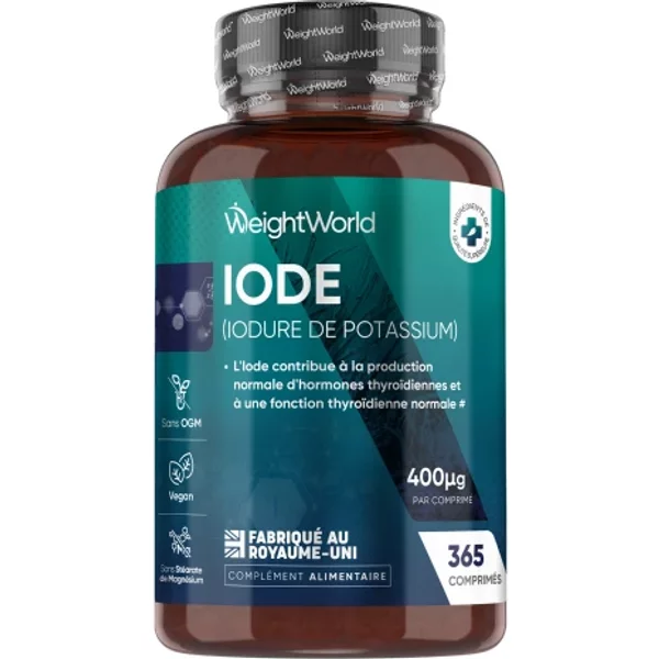 Comprimés d’Iode 400μg 365 comprimés pour la thyroïde et le métabolisme