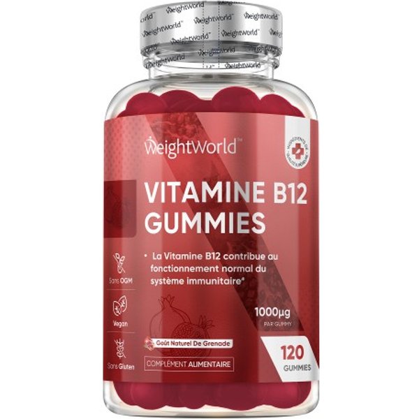 Gummies de Vitamine B12 - Soutien au système immunitaire - Stimulant métabolique - 1000μg par Gummy - 120 Gummies pour 4 mois