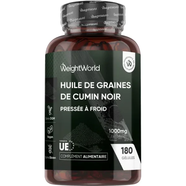 Huile de Graines de Cumin Noir pressée à froid - soutien naturel au système immunitaire - 180 capsules molles
