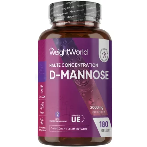 D-Mannose - Soutien au système immunitaire et urinaire - Facilite les fonctions d’élimination d’eau - 180 gélules