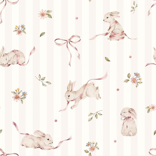 Babytapete Dekornik Rabbits On Stripes-image