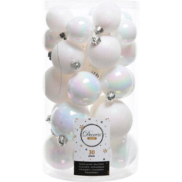 Decoris Seizoen Witte Kerstbal set - 30 stuks