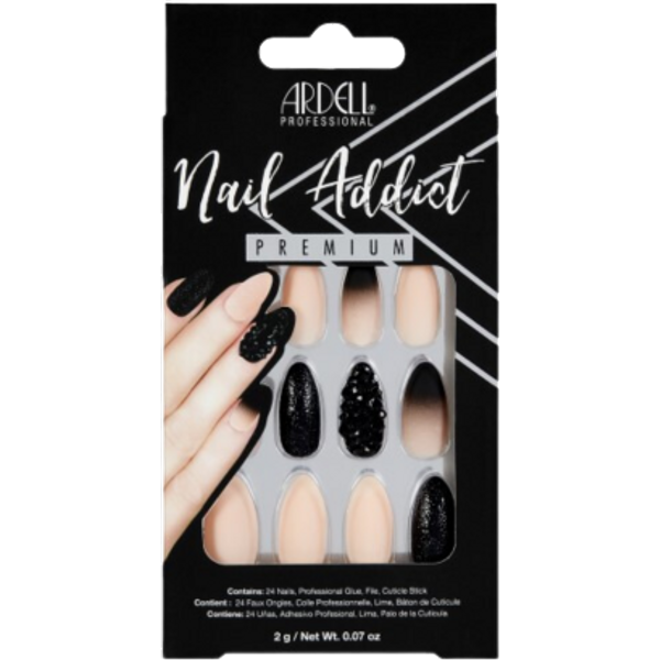 Ardell Nail Addict Black Stud & Pink Ombre Artificial Nails - 24 pcs