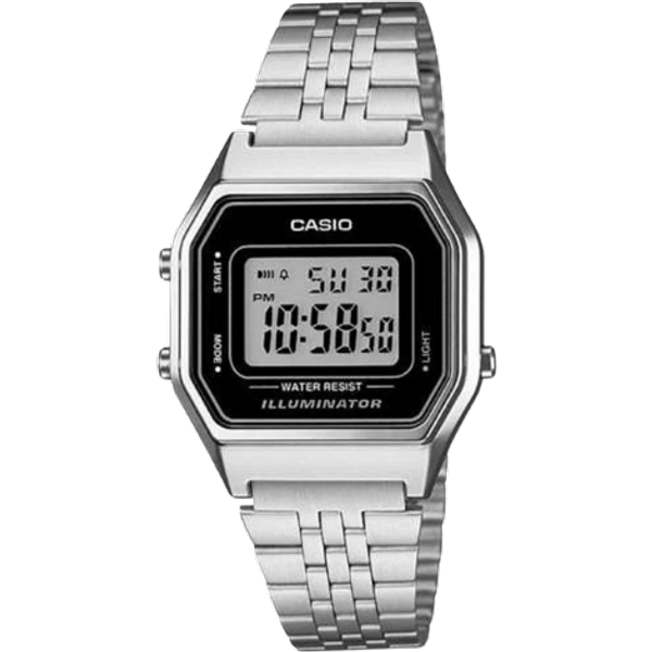 Casio Vintage LA-680WA-1DF Digital Klocka för Kvinnor - Silverfärgat Rostfritt Stål