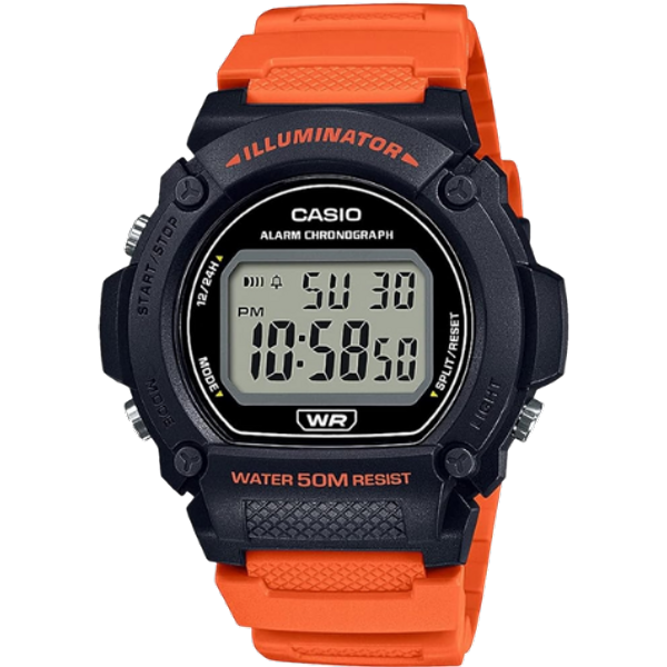 Casio W-219H-4AVCF Illuminator Digitaal Sporthorloge - Zwart met Oranje Band