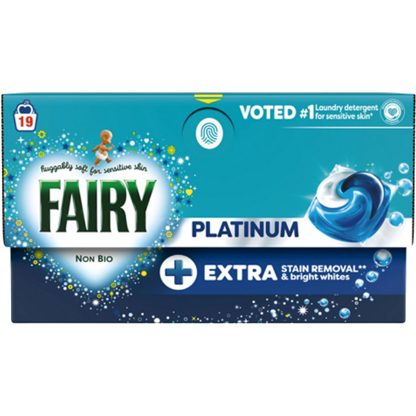 Fairy Platinum Non-Bio Wasmiddelcapsules Voor Extra Vlekverwijdering En Stralend Witte Was - 19 stuks