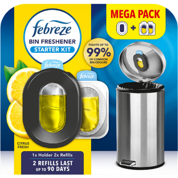 Febreze Citrus Fresh Startkit Med Hållare Och Refiller För Soptunnefräschare - 2 x 4,88 ml