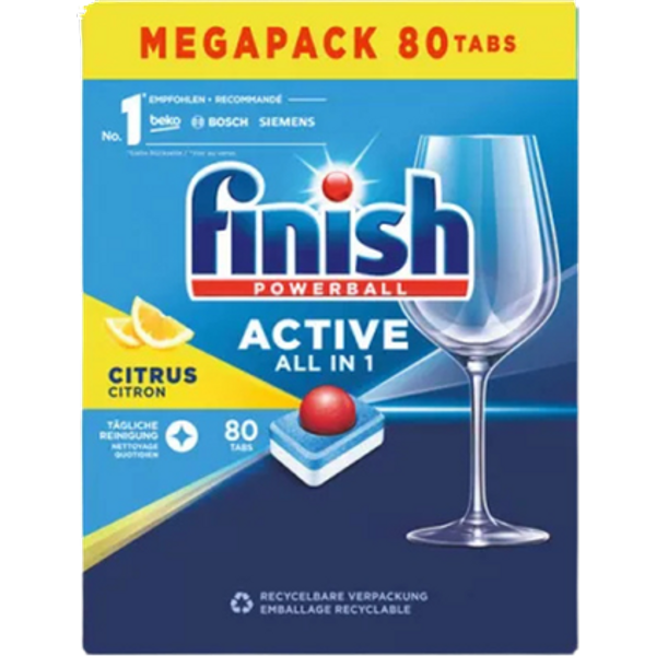 Finish Active All-in-1 Citrus Dishwasher Tablets – 80 Pcs