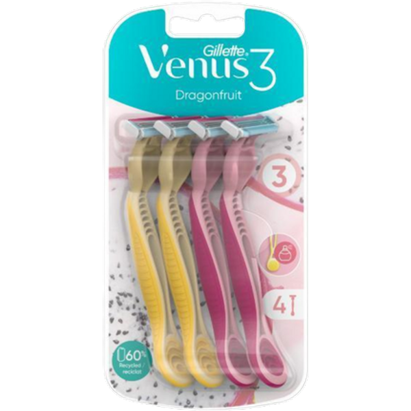 Gillette Venus 3 Dragon Fruit Wegwerpscheermesjes – 4 stuks