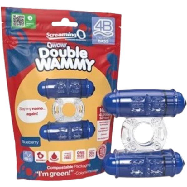 Screaming O Wow Double Whammy Vibrating Ring – Blue
