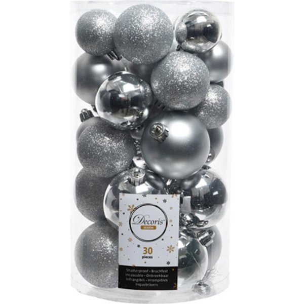 Decoris Seizoen Zilveren Kerstbal set - 30 stuks