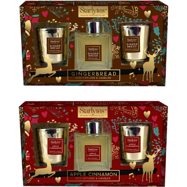 Starlytes Festive Christmas Duftdiffuser & Duftlys Gavesæt Assorteret - 3 Pcs