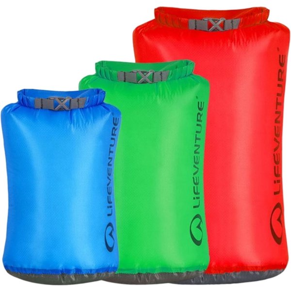 Lifeventure Ultralight Dry Bag Multipack, Unisex, Blau, Grün und Rot