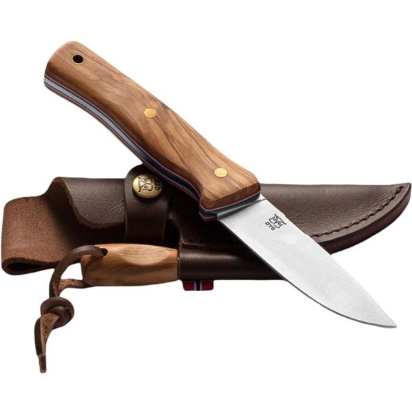 Oyo Femunden Messer mit Lederscheide, Outdoormesser, braun