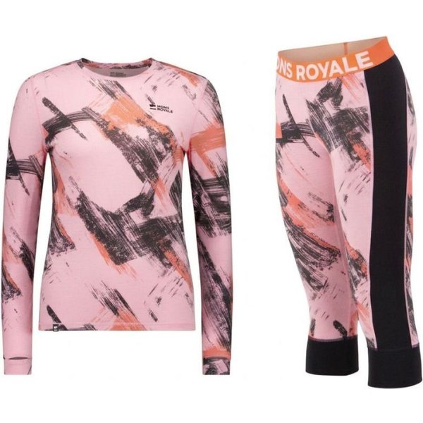 Mons Royale Cascade Merino Base Layer Long Sleeve Set, women’s, lyserød/lyserød/sort
