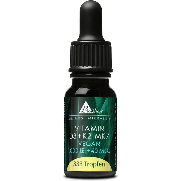 Vitamin D3 + K2 Tropfen vegan | 1000 I.E. + 40 μg MK7 all-trans | 10 ml (333 Tropfen) | Dr. med. Michalzik
