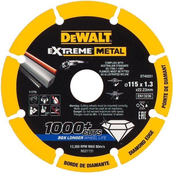 DEWALT Power Tools DT40251 Extreme Diamond Metal Cutting Disc 115 x 22.23 x 1.3mm DT40251-QZ