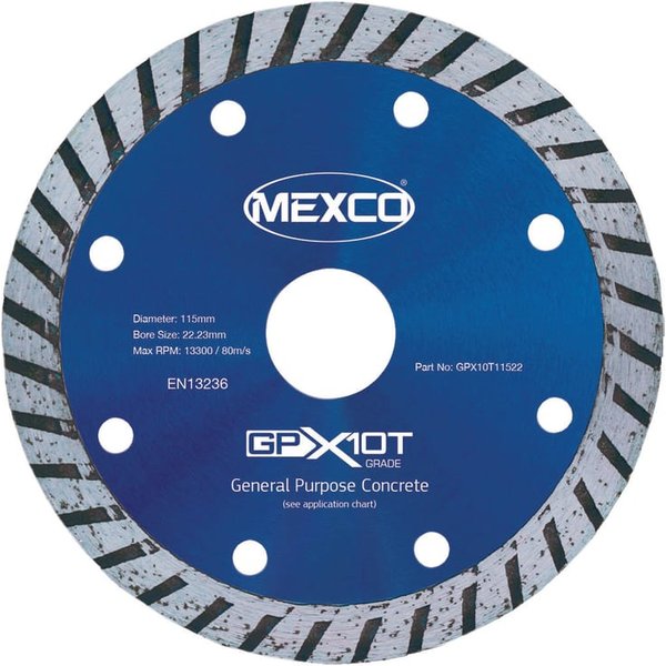 MEXCO GP Concrete Turbo Diamond Blade 115 x 22mm GPX10T11522