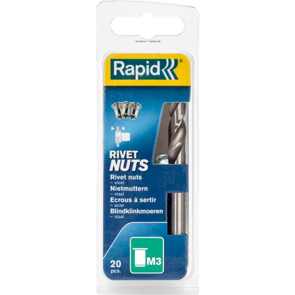 Rapid Steel Rivet Nuts M3 (Pack 20 + Free Drill Bit) 5000670