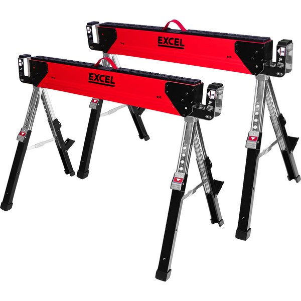 Excel 6288 Heavy-Duty Steel Folding Sawhorse with Adjustable Legs 1178kg (Twin Pack) 6288