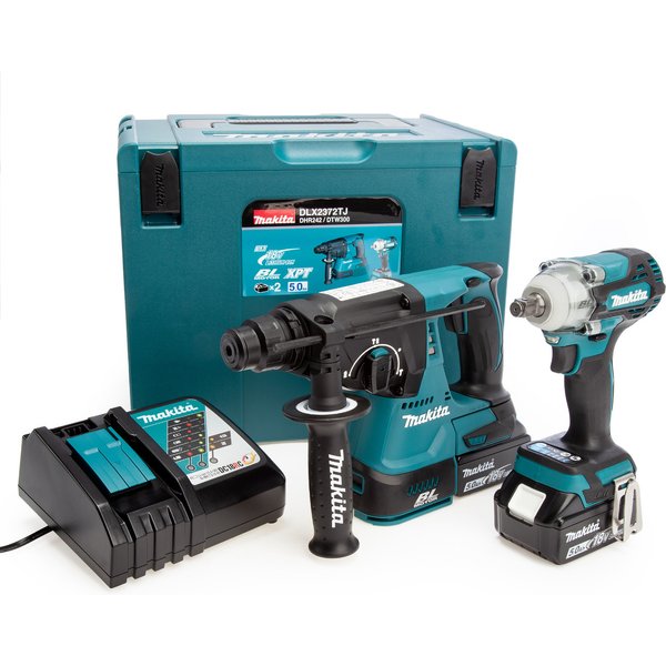 Makita DLX2372TJ LXT 18V Rotary Hammer & Impact Wrench Twin Pack (2 x 5.0Ah Batteries) DLX2372TJ