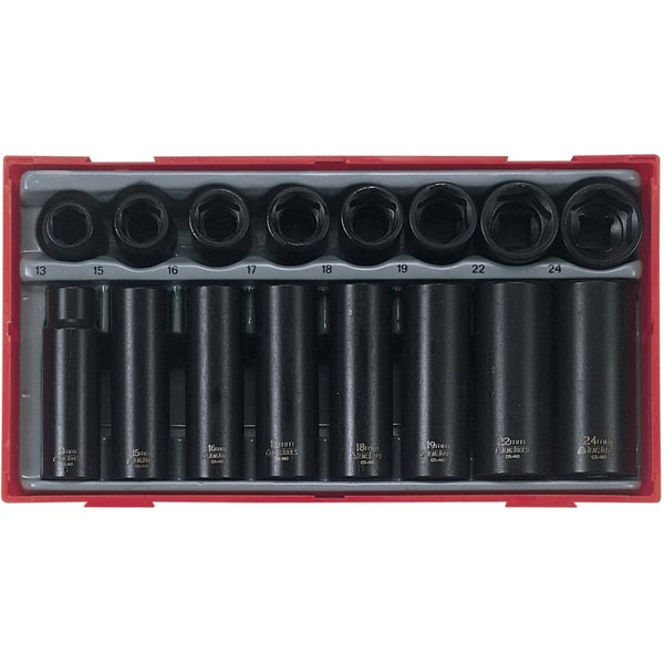 Teng TT9116 Regular/Deep Impact Socket Set, 16 Piece- 1/2in Drive TT9116