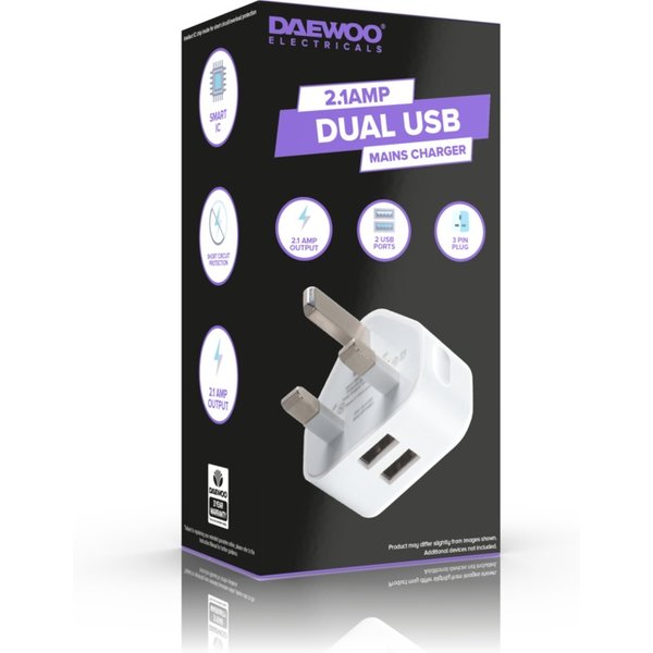 Daewoo Dual USB Mains Charger ELA1355GE