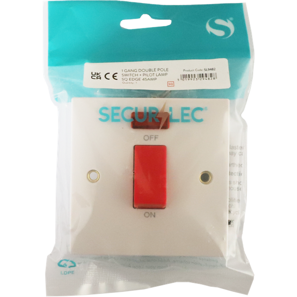 Securlec 1 Gang Double Pole Switch & Pilot Lamp SL9482