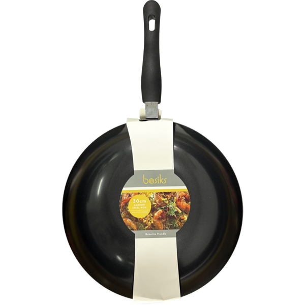 Basiks Carbon Steel Wok With Bakelite Handle BWBH30