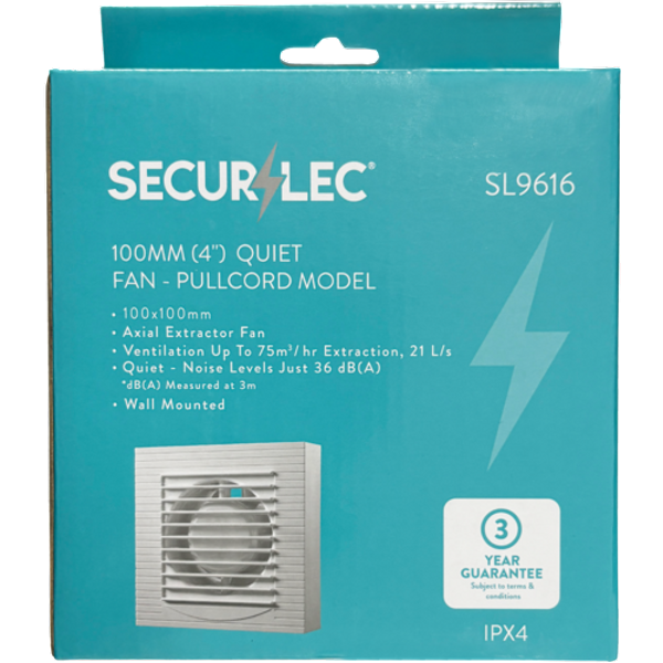 Securlec Quiet Fan Pullcord Model 100mm SL9616