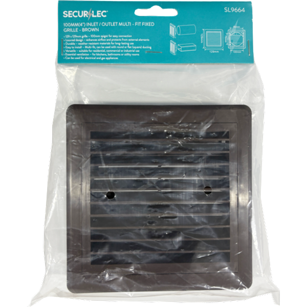 Securlec Inlet/Outlet Multi Fit Fixed Grill Brown 100mm SL9664