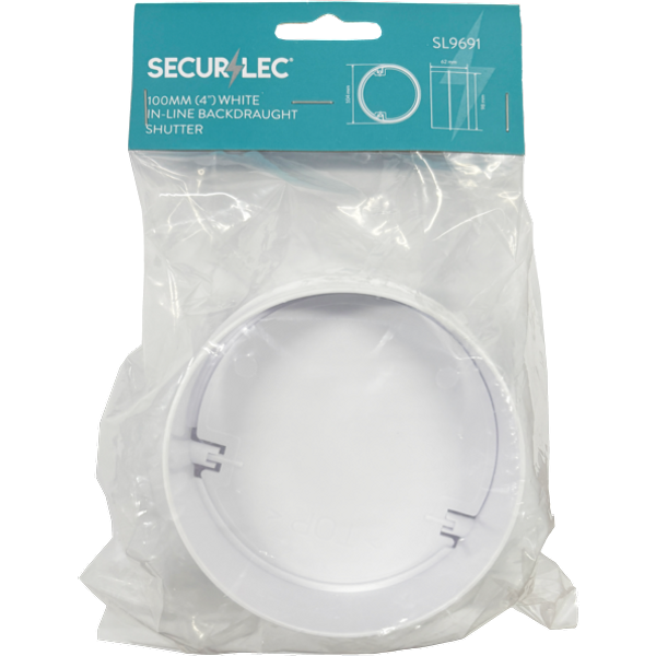 Securlec White Inline Backdraught Shutter 100mm SL9691