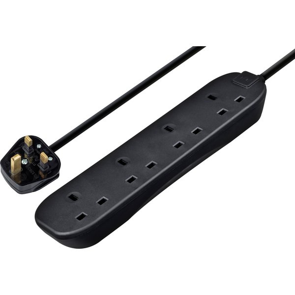 Masterplug 4 Gang Black Extension Lead With 2m Cable BFG210NB-MP