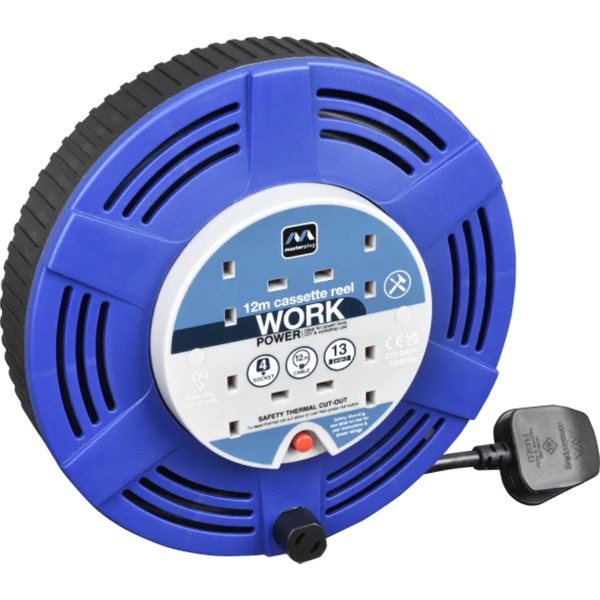 Masterplug 4 Socket 12m 13A Large Cassette Reel (Blue) LCT1213/4BL-MP