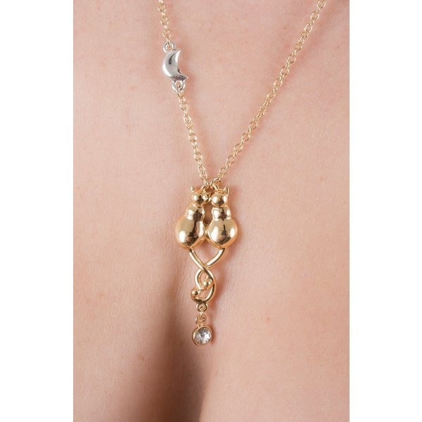 Kittens in Love - Gold Necklace with Entwined Kittens Pendant