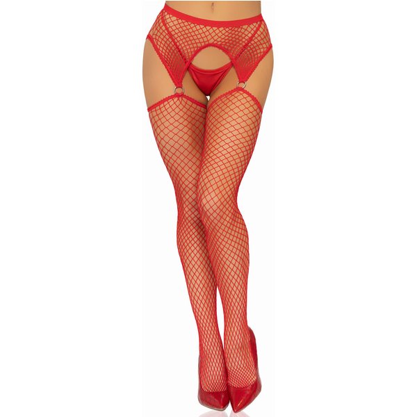 Industrial Net Stocking With O-Ring and Attached Garter Belt - One Size - Red
