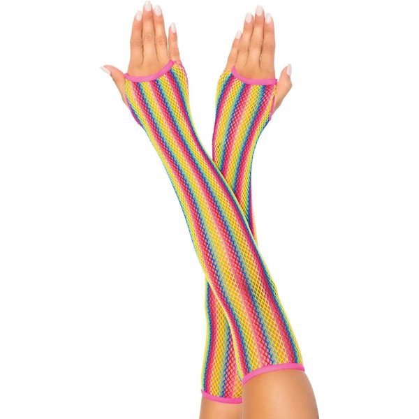 Rainbow Net Fingerless Arm Warmer Gloves - One Size - Multicolor