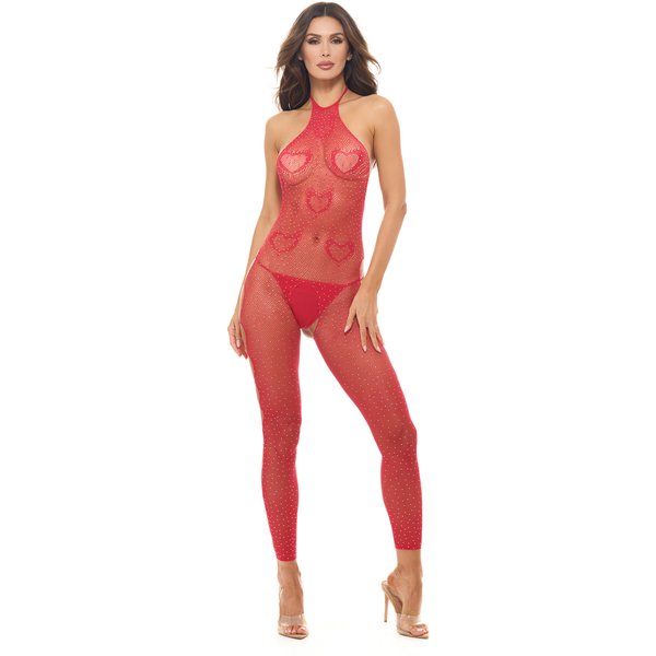 Love Stroke Stones Heart Bodystocking and G-String Red - Os