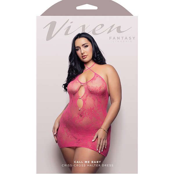 Call Me Baby Criss-Cross Halter Dress - Queen - Hot Pink