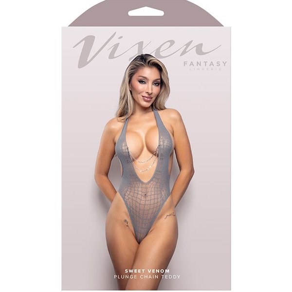 Sweet Venom Plunge Chain Teddy - Os - Gray