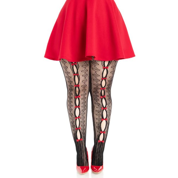 Plus Sweetheart Striped Tights - Os - Black/red
