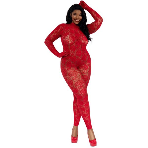 Gloved Bodystocking Dmnd - Qs - Red