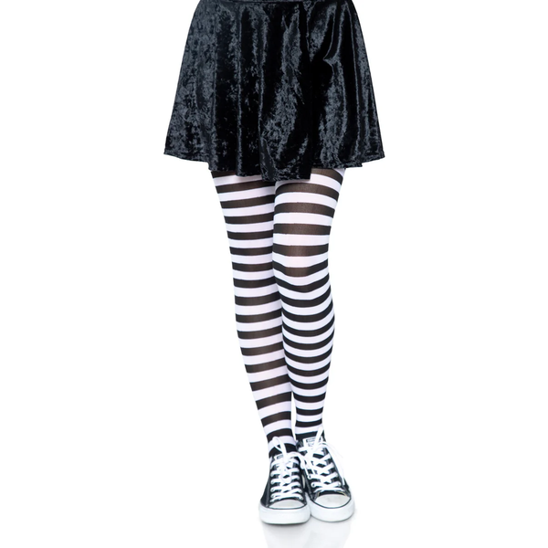 Nylon Striped Tights Black White Os